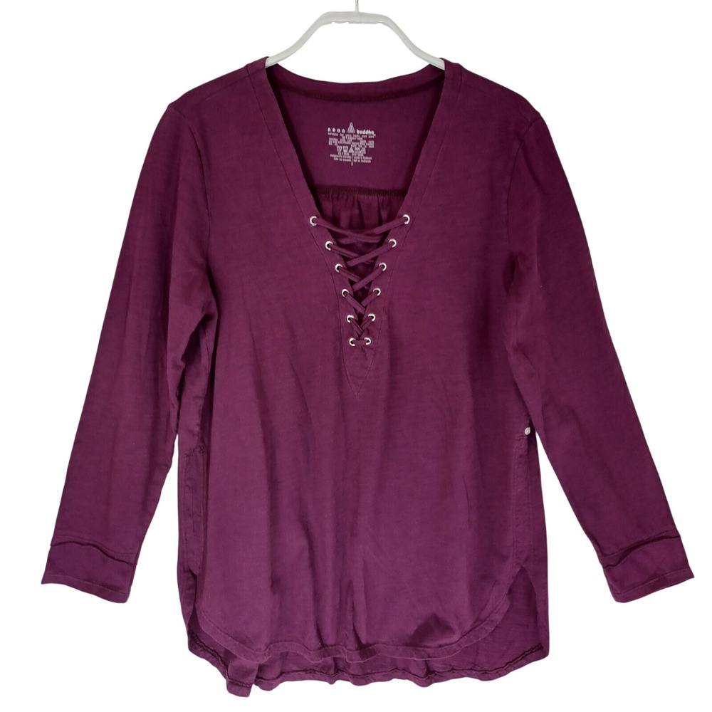 Neon Buddha Top Criss Cross Front Long Sleeve Tee Shirt Womens Small